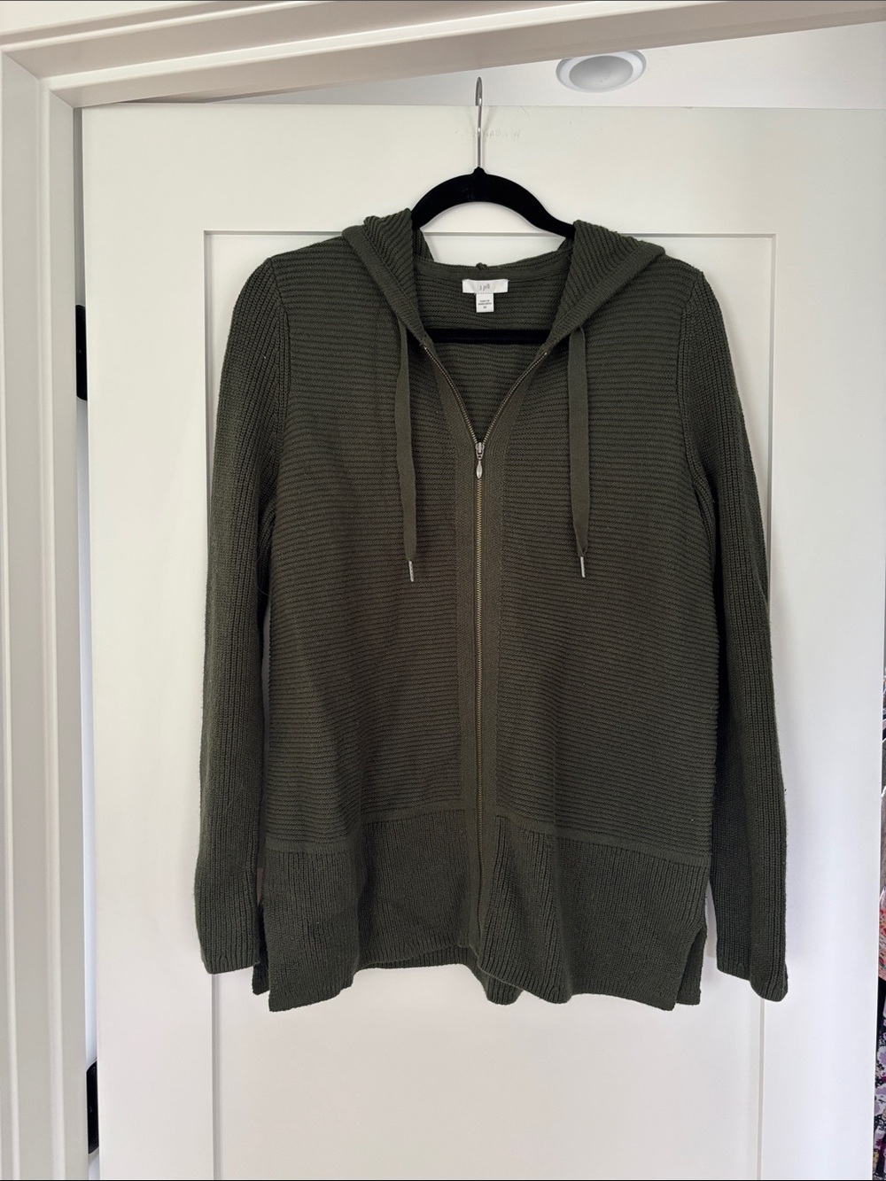 J.Jill Olive Zip-Up Hooded Sweater
